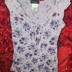 Fleurish Lavender Floral Ruffle Blouse Size Large